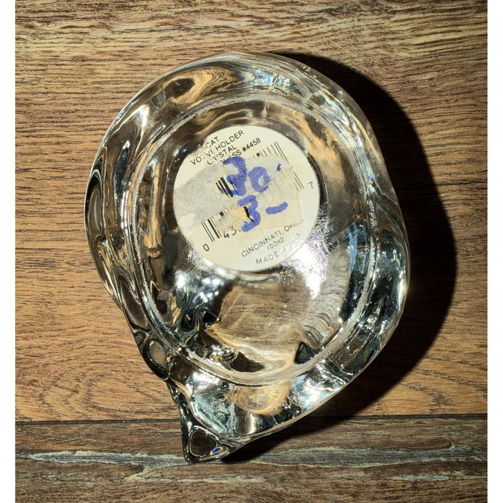 VTG Indiana Glass Sleeping Cat Candle Holder Votive Tea Light Mint‎ Kitten Clear
